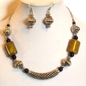 Yellow Ceramic Choker With Half Moon Statement Pendant Necklace and Earring Set